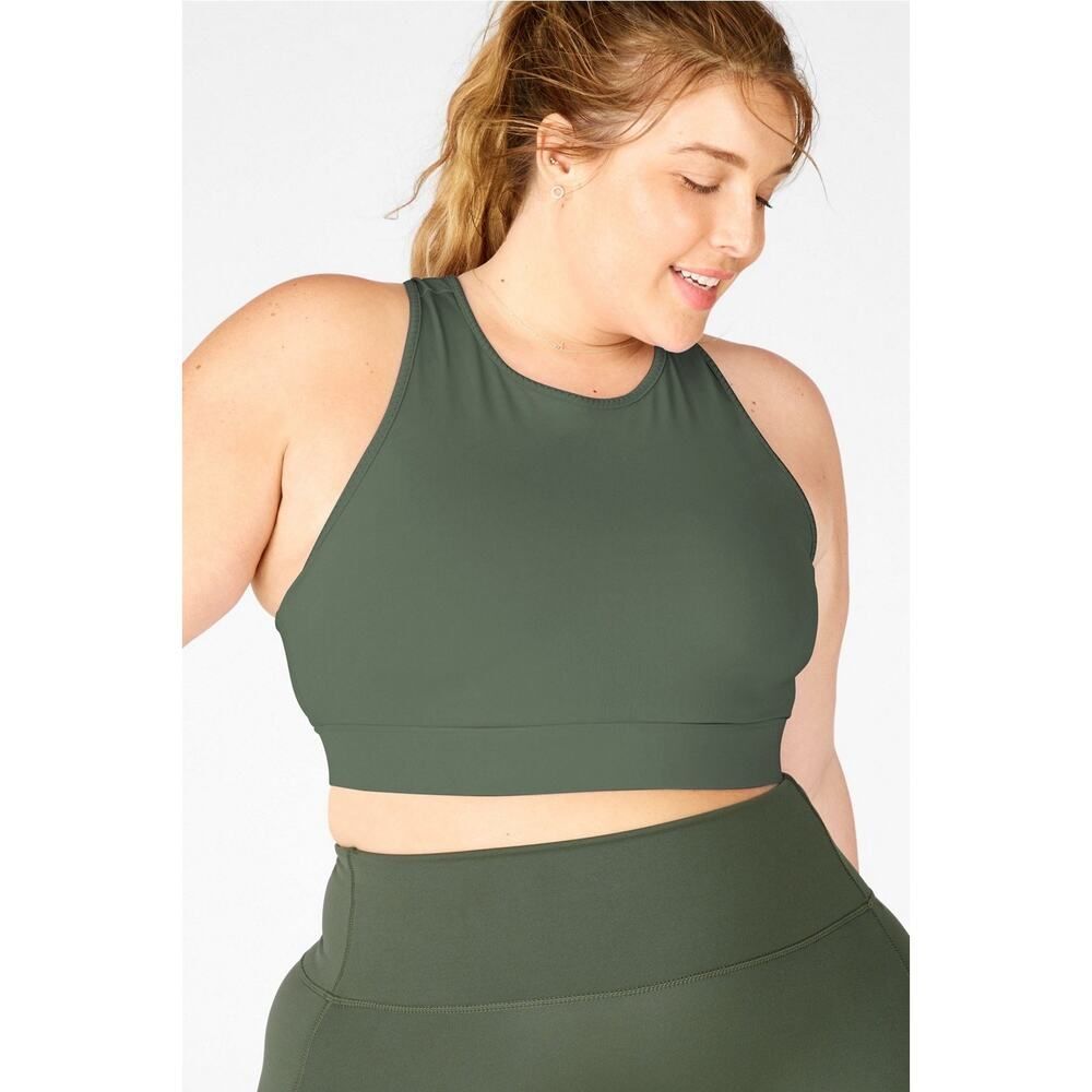 Fabletics Forest Green High-Neck Sports Bra